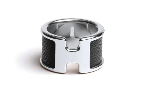 HERMES Calfskin, Metal, Palladium Plated Metal Parts Rings Unisex Black