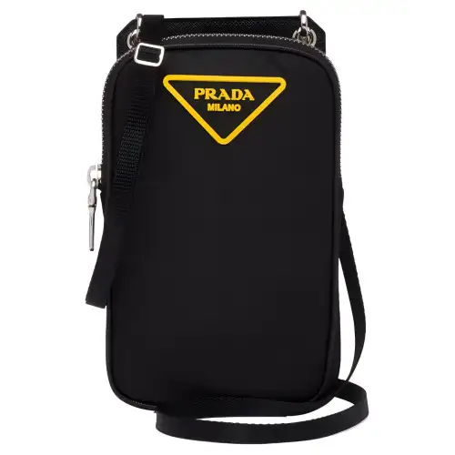 PRADA Nylon With Leather Cell Phone Pouch Men's Black