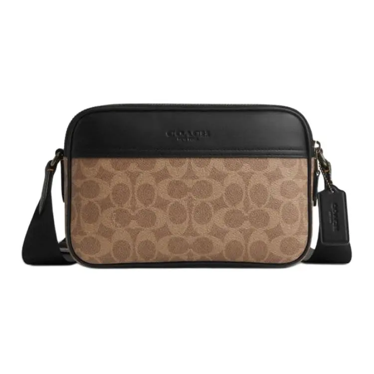 COACH Graham Artificial Leather With Cow Leather Shoulder Bag, Crossbody Bag Medium Men's Brown & Yellow & Black
