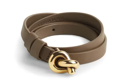 Bottega Veneta Cow Leather Belts Women's Taupe Gray Width 1.2cm