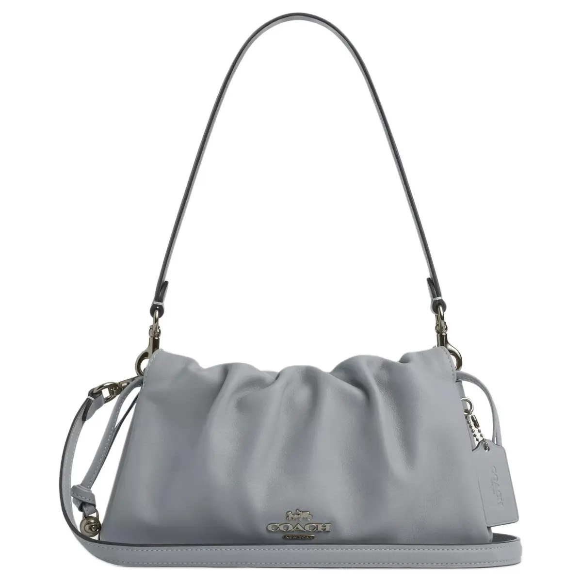 COACH Faye Smooth Leather Cloud Bag, Handbag, Shoulder Bag Medium Women's Gray Blue