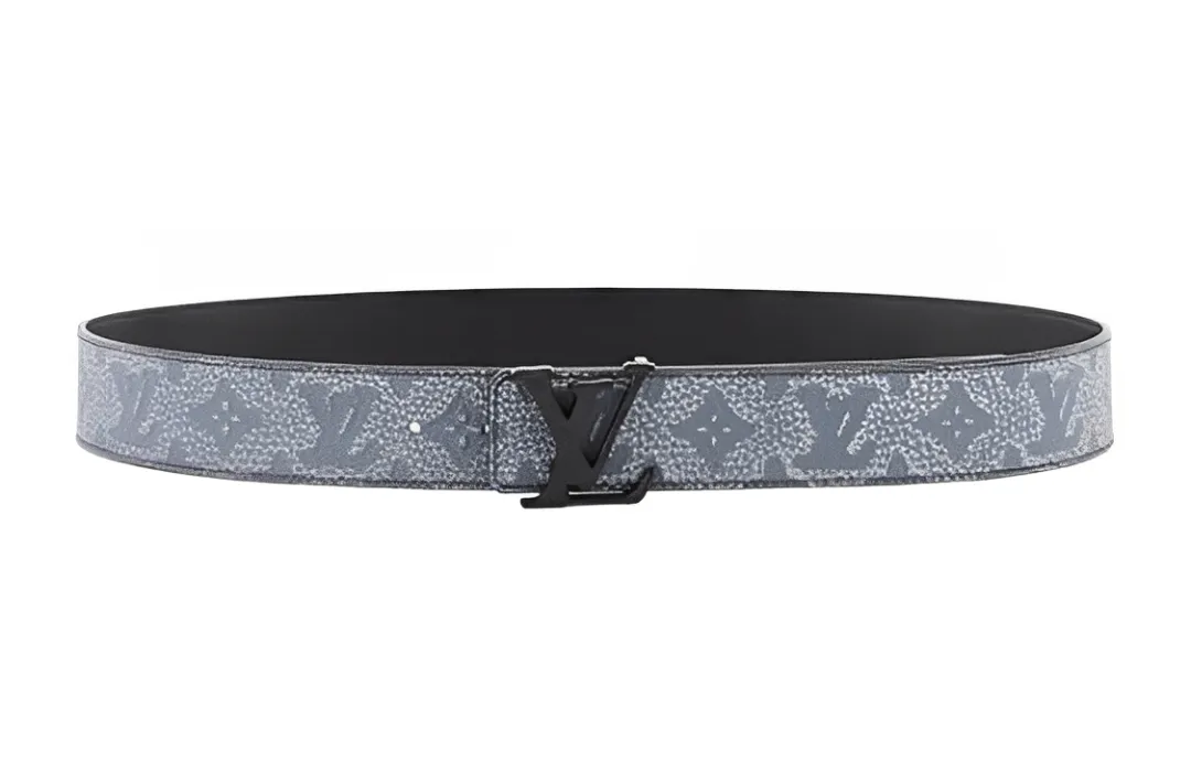 LOUIS VUITTON Leather Belts Men's Black/Gray Width 4cm