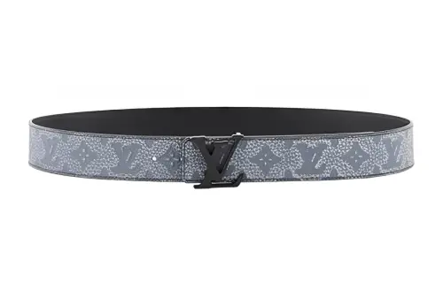 LOUIS VUITTON Leather Belts Men's Black/Gray Width 4cm