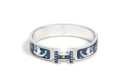 HERMES Clic H Enamel, Palladium Plated, Metal Accessories Bracelets Women's Blue
