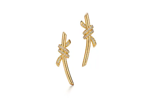 TIFFANY & CO. TIFFANY & CO. Tiffany k gold single row diamond double knot style 18K gold stud earrings for women