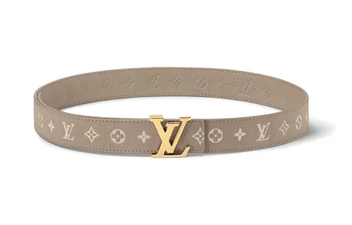 LOUIS VUITTON Cow Leather, Metal Canvas Leather Belts Women's Beige Width 3cm