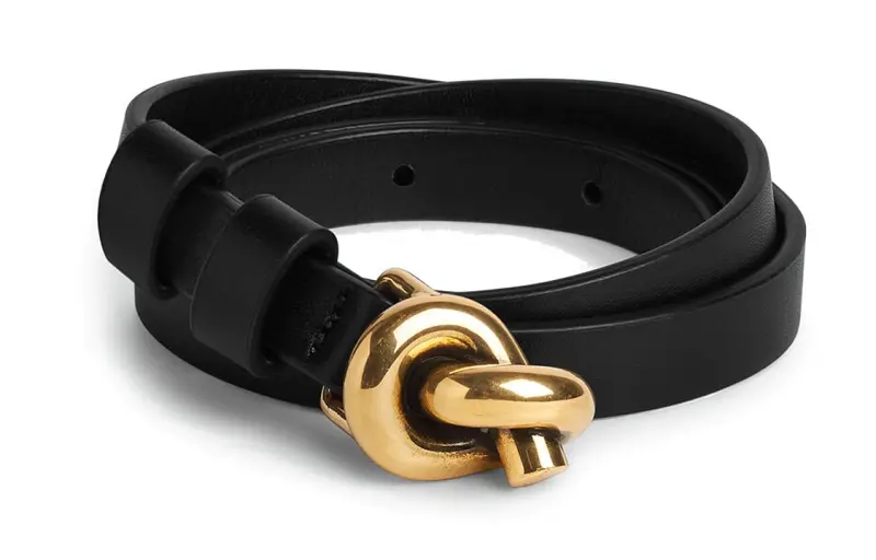 Bottega Veneta Cow Leather Belts Women's Black Width 1.2cm