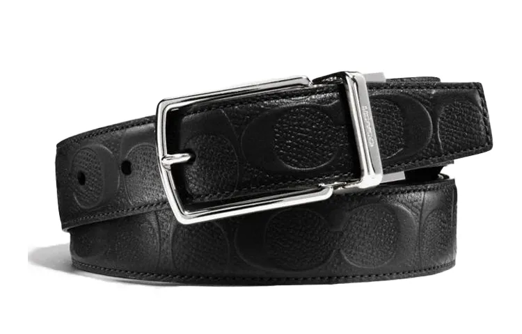 COACH Cow Leather Belts Men's Black Width 3cm