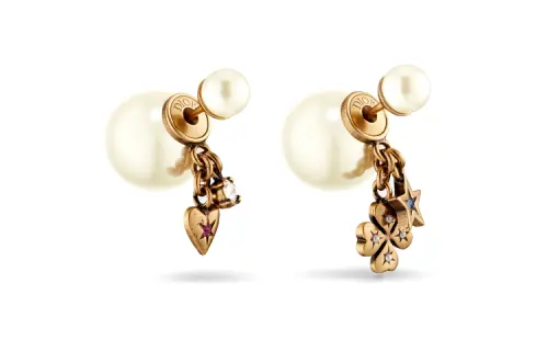 DIOR Metal, Crystal, Resin Pearl Earrings Women's Gold