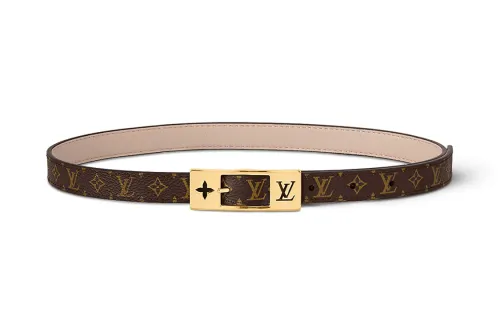 LOUIS VUITTON Duo Canvas Leather Metal Parts Leather Belts Unisex Brown/Beige Width 1.8cm