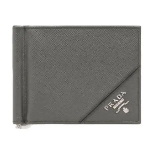 PRADA Saffiano Cow Leather Card Holder Men's Gray