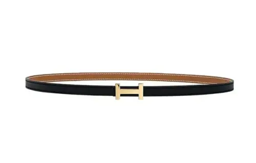 HERMES Focus Metal Calfskin Leather Belts Women's Width 1.3cm
