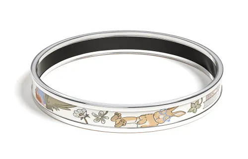 HERMES Enamel Bangles Women's Silver White