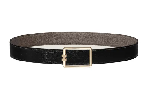 HERMES Calfskin Leather Belts Men's Width 3.2cm