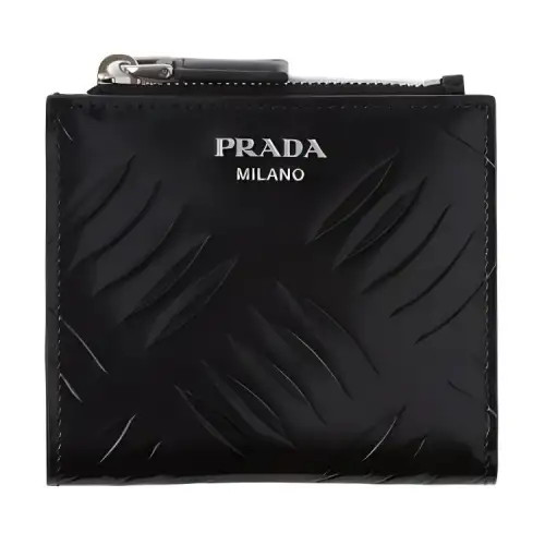 PRADA Brushed Leather Wallet Men's Black