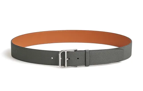 HERMES Romain Palladium Leather Belts Men's Width 3.5cm