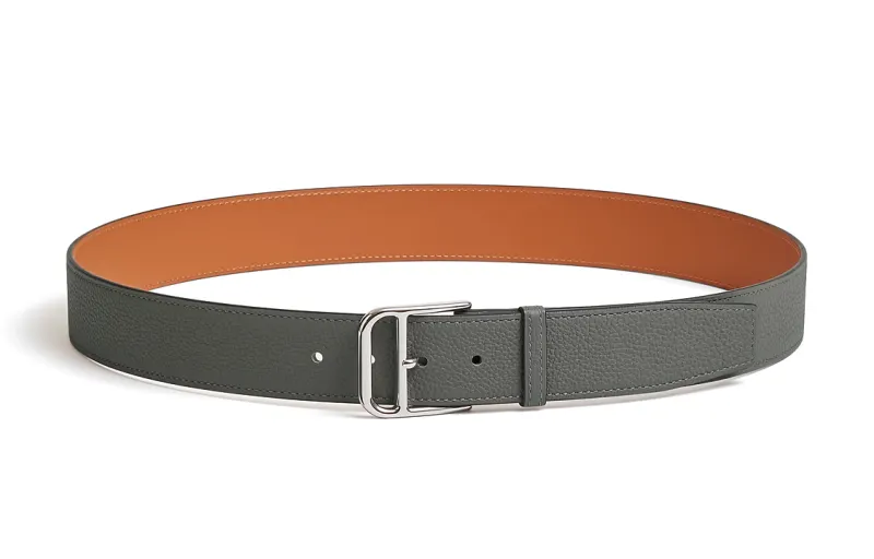 HERMES Romain Palladium Leather Belts Men's Width 3.5cm