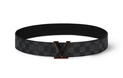 LOUIS VUITTON Metal Canvas Cow Leather Belts Men's Black Width 4cm