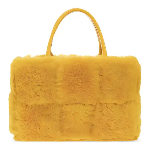 Bottega Veneta ARCO Shearling With Sheepskin Tote Bag, Shopping Bag, Handbag Small Women's Dark Yellow