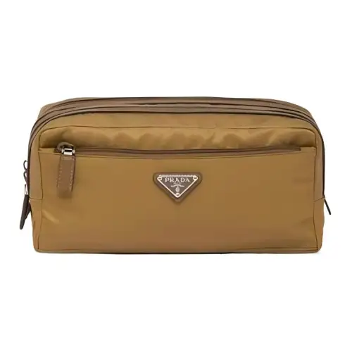PRADA Fabric With Leather Toiletry Bag Makeup Bag Clutch Men's Brown