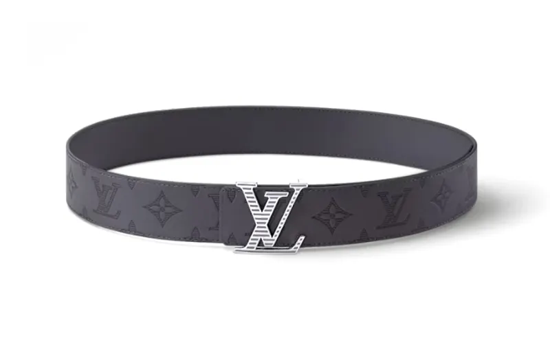 LOUIS VUITTON Palladium Smooth Leather Belts Men's Gray Width 4cm