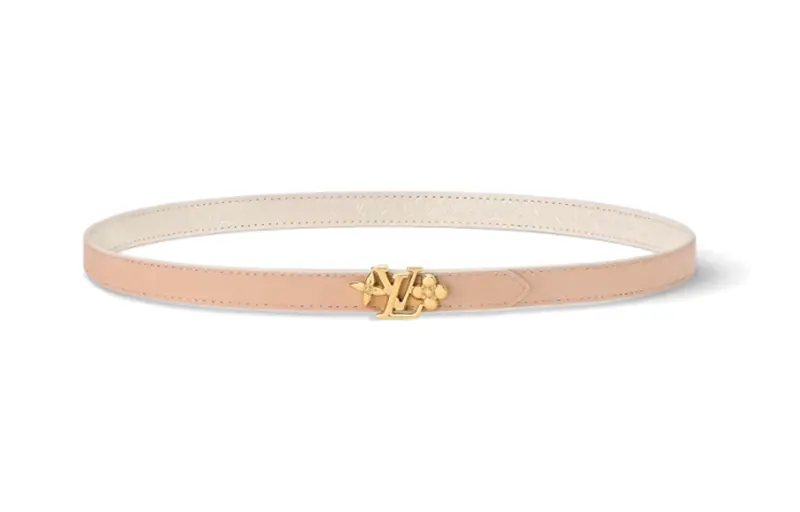 LOUIS VUITTON Hardware Accessories Canvas Calfskin Leather Belts Women's Beige/White Width 1.8cm