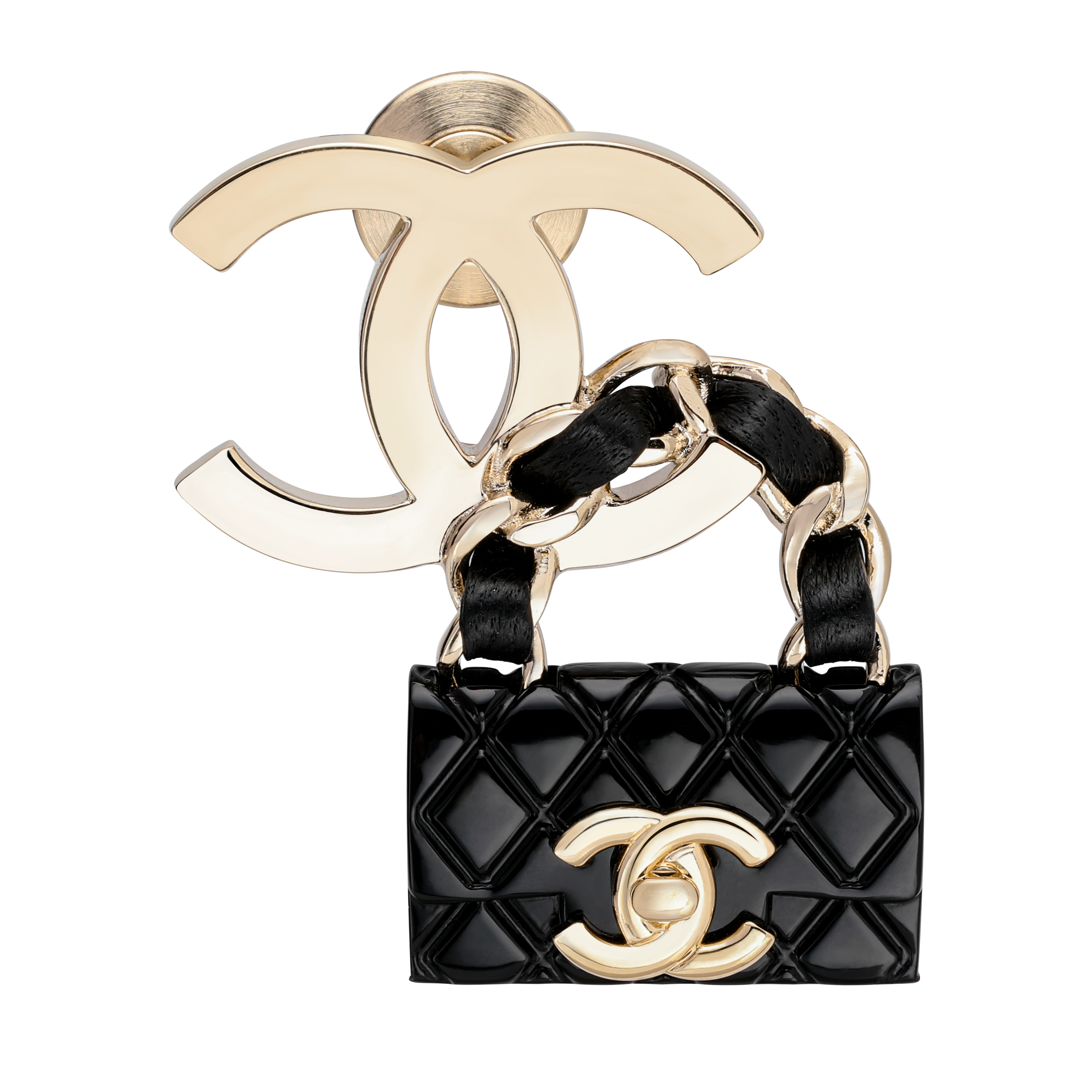 Женская брошь Chanel (черно-золотая)