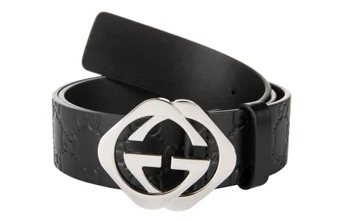 GUCCI Signature Cow Leather Belts Men's Black Width 4cm