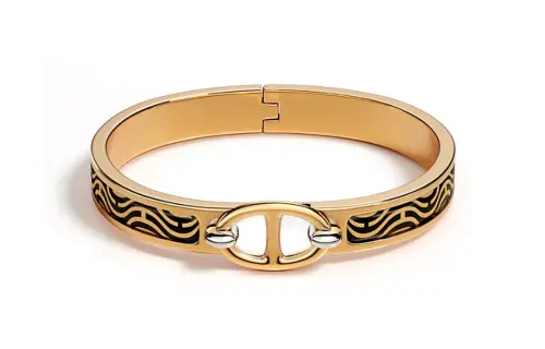 HERMES Mini Clic Chaine D'Ancre Enamel, Gold Plated, Metal Parts Bangles Women's Gold