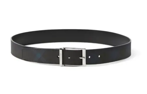 London check leather belt
