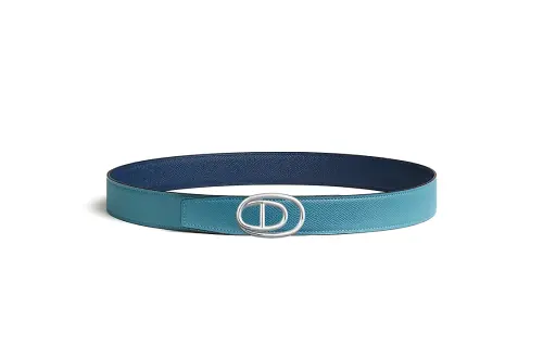 HERMES Palladium Plated Metal, Calfskin Leather Belts Men's Width 3.2cm