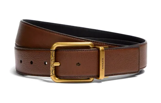 COACH Leather Calfskin Leather Belts Men's Brown Width 3.8cm