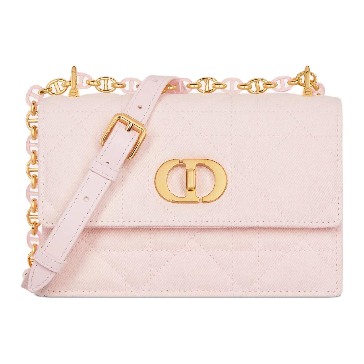 DIOR Retro golden metal adjustable straps, denim cloth, handheld shoulder bag, small fuchsia one-shoulder bag