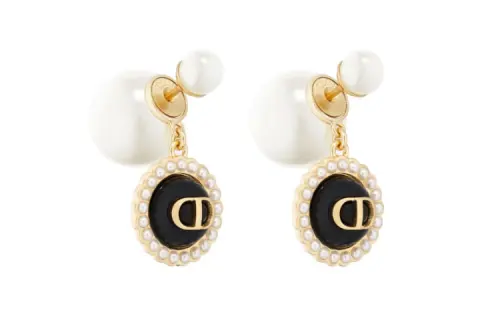DIOR Resin Bead Ornament, Metal Earrings Women's Black