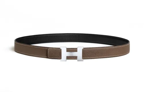 HERMES Mini Constance Leather, Palladium Plated Metal, Calfskin Leather Belts Women's Width 2.4cm
