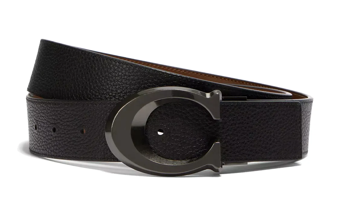 COACH Debossed Signature Leather Reversible Belt Men's Black