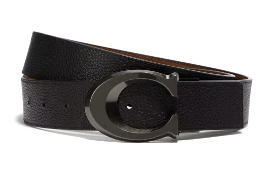 COACH Debossed Signature Leather Reversible Belt Men's Black