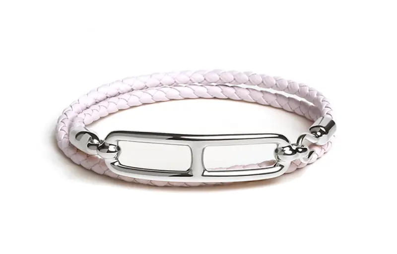HERMES Palladium Plated Calfskin Bracelets Women's Light Purple