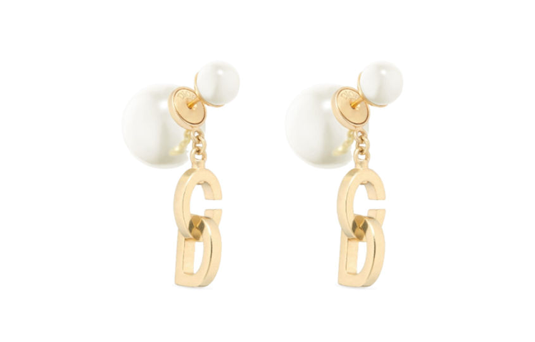 DIOR Dior letter design resin metal earrings women's gold