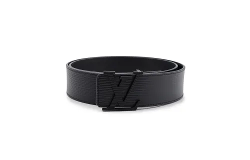 LOUIS VUITTON Cow Leather Belts Men's Black Width 4cm