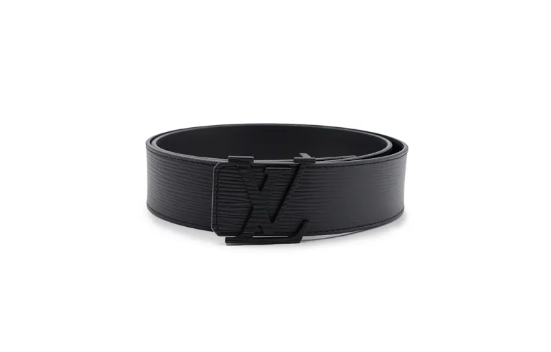 LOUIS VUITTON Cow Leather Belts Men's Black Width 4cm