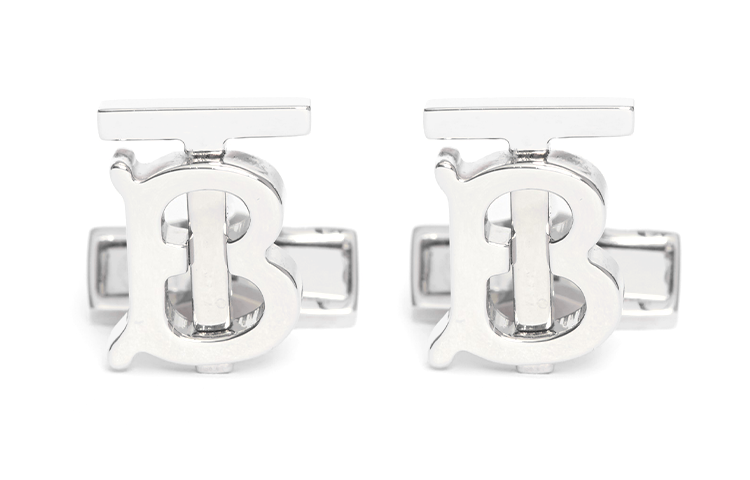 Burberry Burberry exclusive logo pattern brass palladium plated steel enamel cufflinks men's silver
