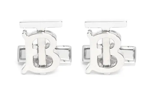Burberry Burberry exclusive logo pattern brass palladium plated steel enamel cufflinks men's silver