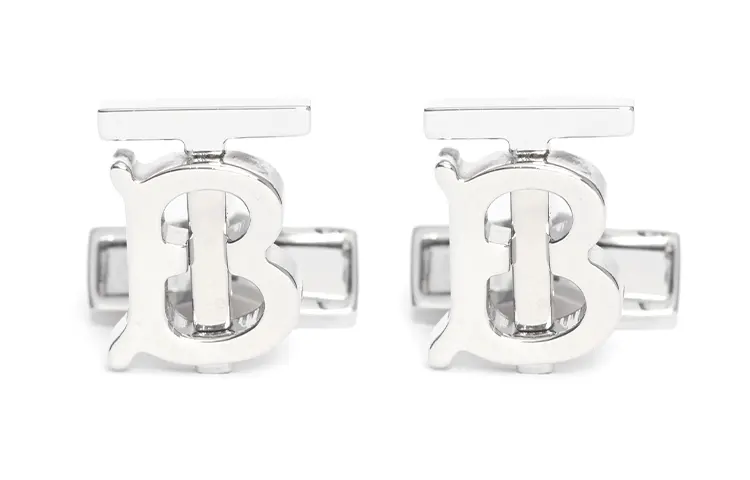 Burberry Burberry exclusive logo pattern brass palladium plated steel enamel cufflinks men's silver