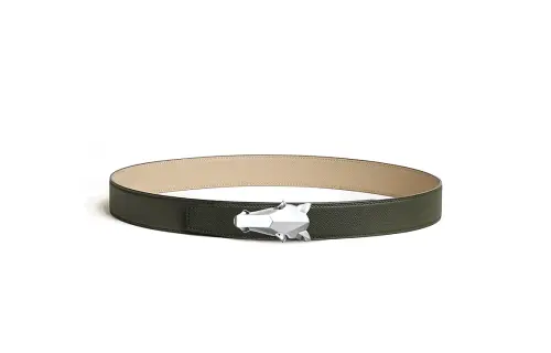 HERMES Destrier Stainless Steel, Calfskin Leather Belts Men's Width 3.2cm