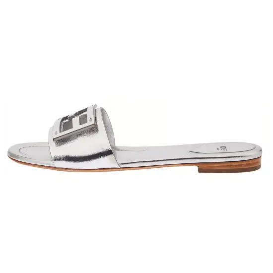 FENDI Baguette Logo Plaque Metallic Slides Women's