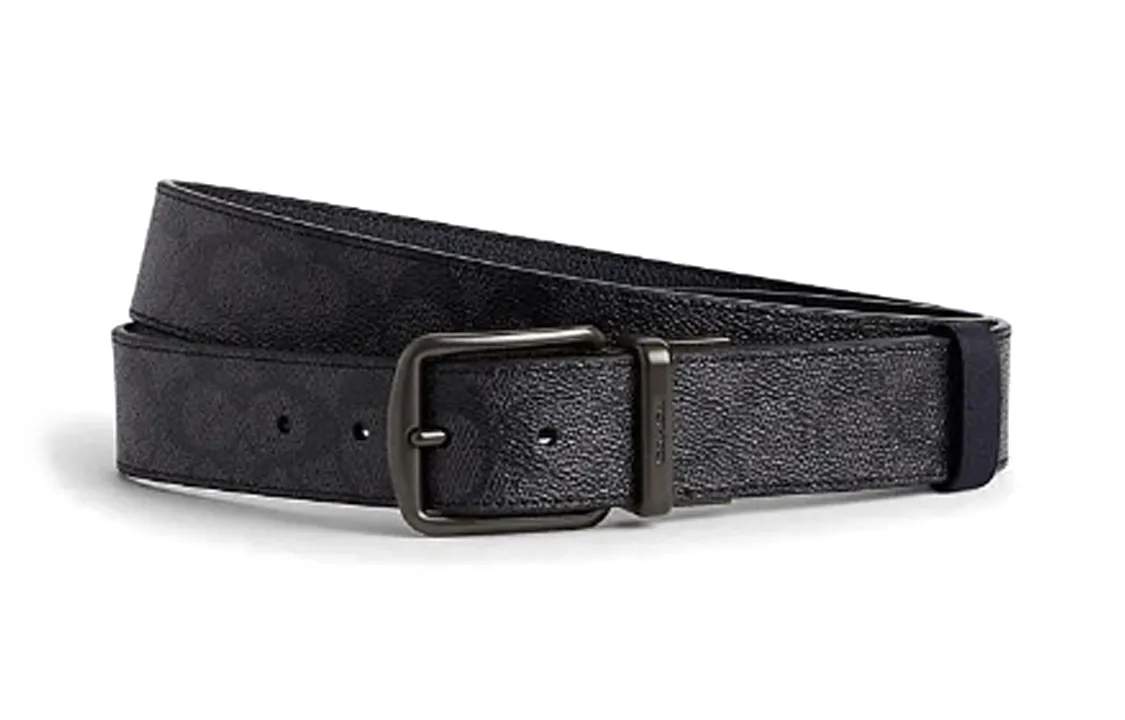 COACH Cow Leather Belts Men's Marine Blue Width 3.8cm