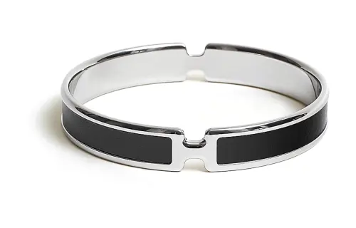 HERMES Calfskin, Palladium Plated, Metal Bangles Women's Silver