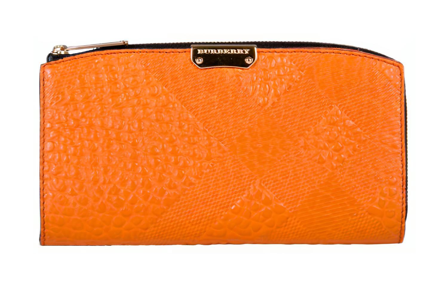 Burberry Zip Closure Calfskin Wallet Women's Pink Orange