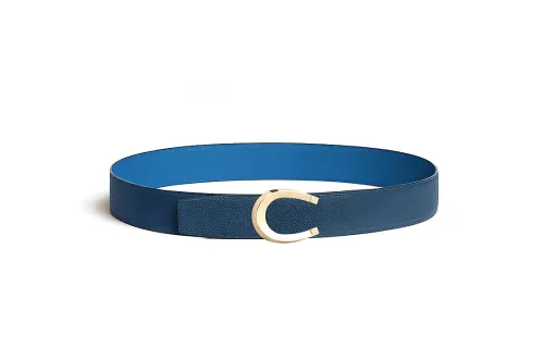 HERMES Double Sided Brass Calfskin Leather Belts Men's Width 3.8cm